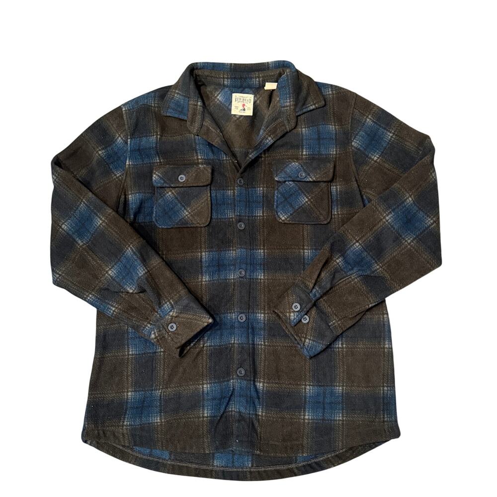 RedHead Brand Men Blue Brown Plaid Fleece Flannel Shirt Jacket Large Lumberjack